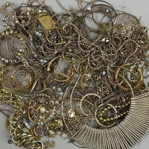 Craft Jewelry Lot - 3.5 lbs Gold Tone Variety Chain Bracelet Collar Statement